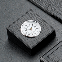 Black Croco-Texture Leather Desk Clock