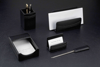 Black Five Piece Leather Desk Accessory Set