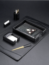 Black Smooth Leather 6-Piece Desk Set