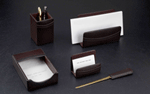 Brown Leather 5-Piece Desk Set
