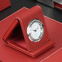 Red Leather Folding Alarm Clock