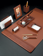 Tan Antiqued Leather Desk Pad Set & Accessories